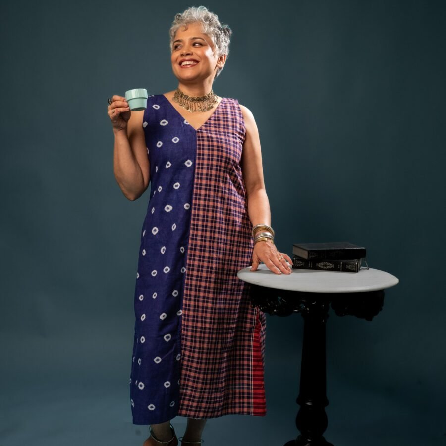 Monsoon Blue Bandhni Gamchah Dress