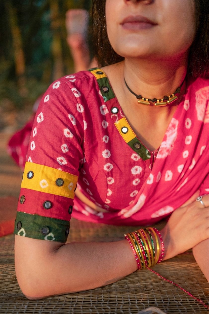 Rang Mahal – Ruby Pink Bandhni Blouse - Image 2