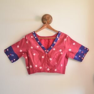 Rang Mahal – Ruby Pink & Blue Bandhni Blouse