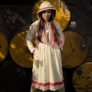 White Jamdani Hoodie Dress